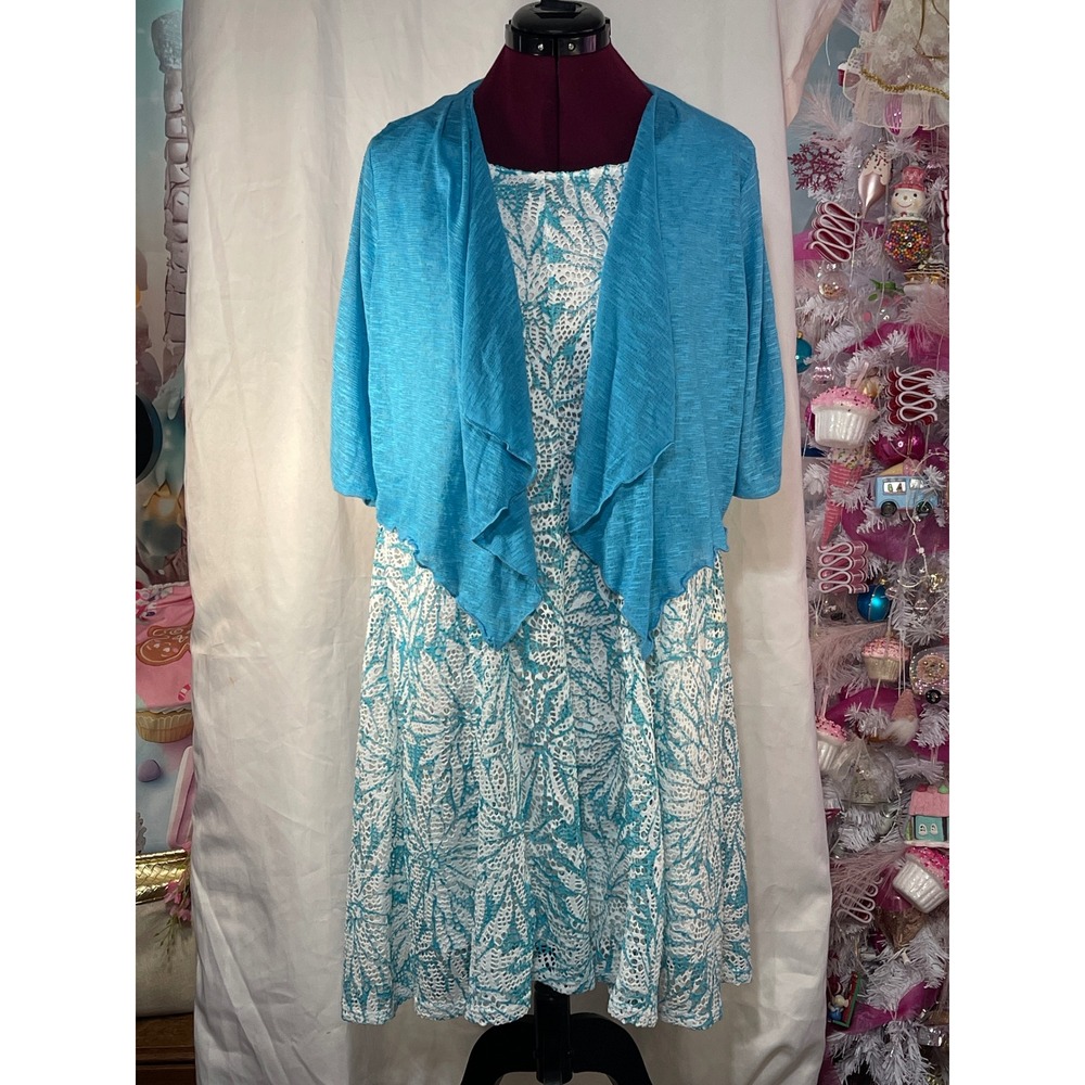 Perceptions Dress Set Womens PXL Turquoise Blue Good A-Line Shrug 2PC Petite
